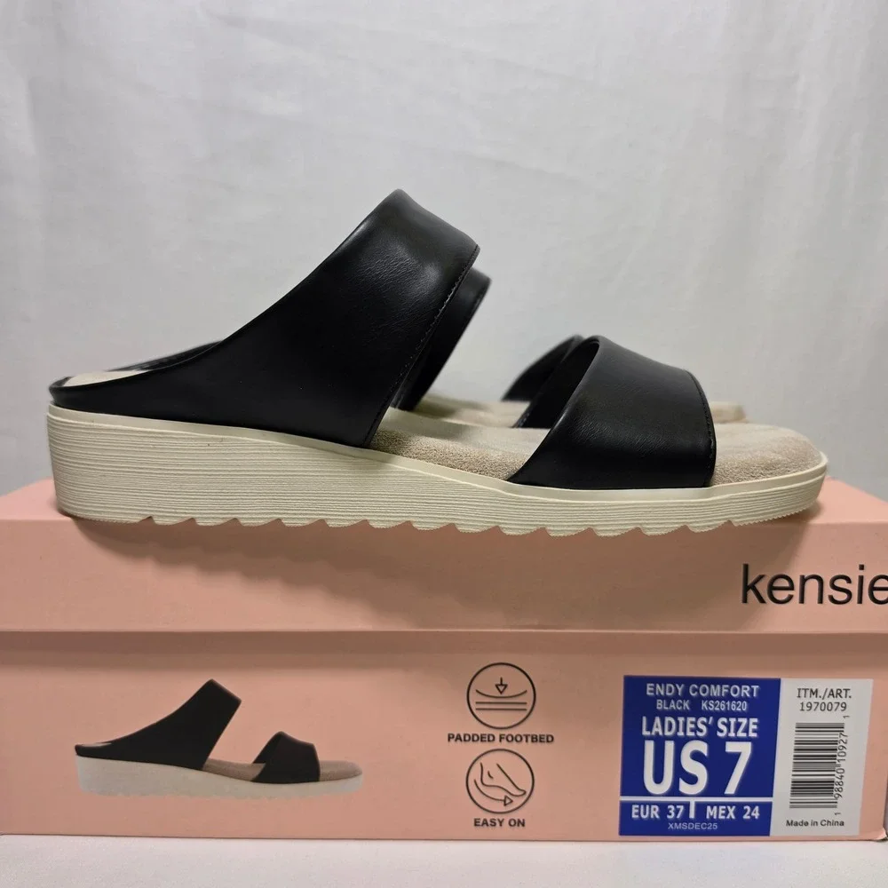 Kensie Endy Comfort Black Two Strap Slide Platform Sandals KS261620 Womens 7